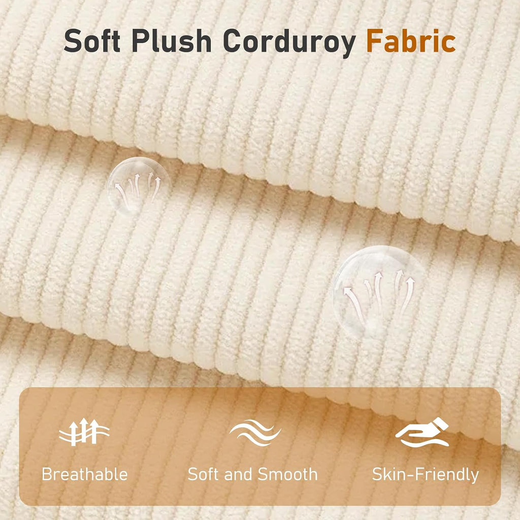 Furnimart Futon Sofa Bed, 66' Corduroy Convertible Futon Couch with 3-Position Adjustable Backrest, Solid Wood Frame Sleeper Sofa for Small Space, Living Room, Apartment, Office, Beige