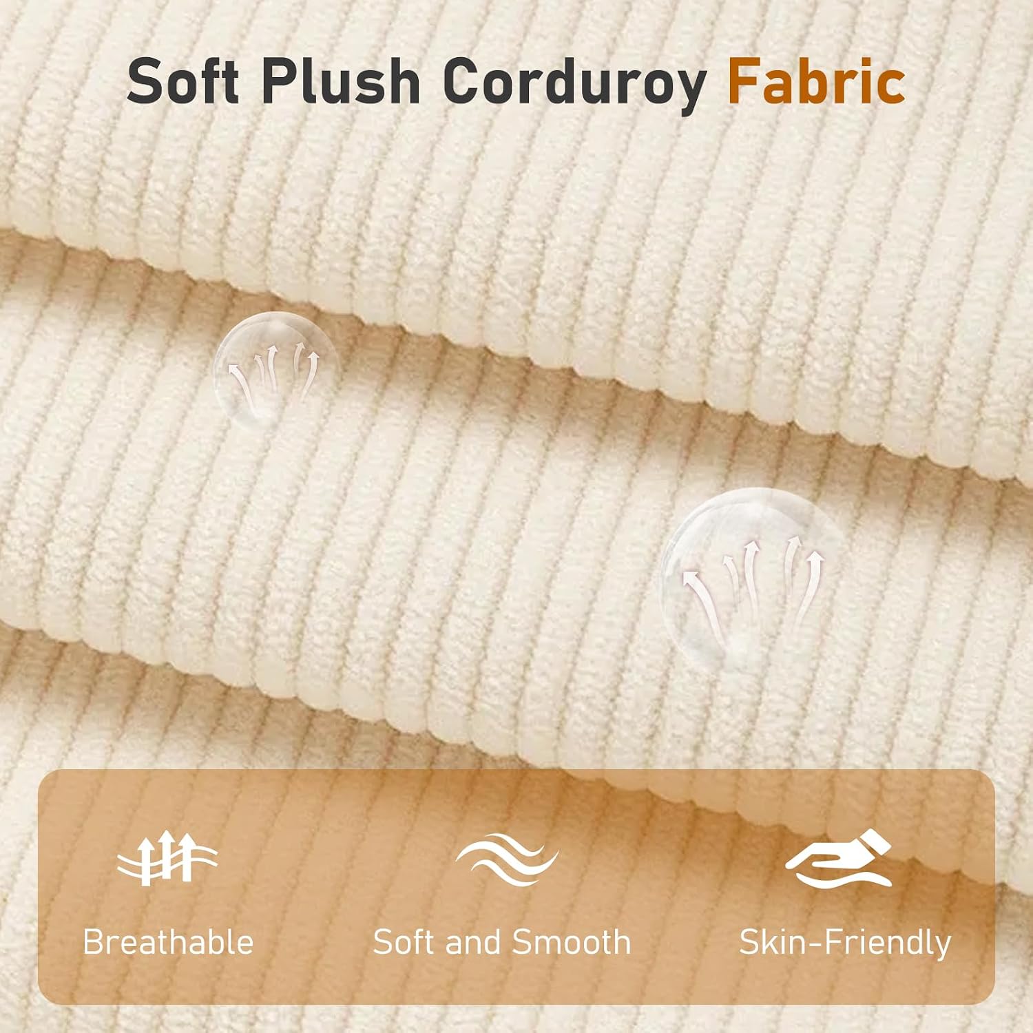 Furnimart Futon Sofa Bed, 66' Corduroy Convertible Futon Couch with 3-Position Adjustable Backrest, Solid Wood Frame Sleeper Sofa for Small Space, Living Room, Apartment, Office, Beige