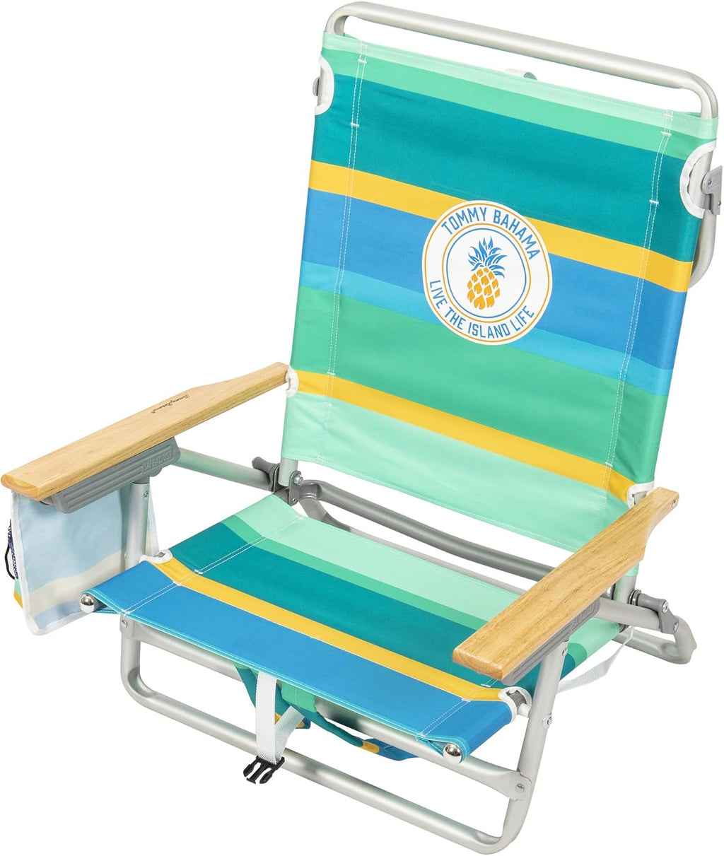 Tommy Bahama 5-Position Classic Lay Flat Backpack Cooler and Cup Holder Beach Chair, Portable Folding Beach Chair for Tanning, 2-Pack, Stripe