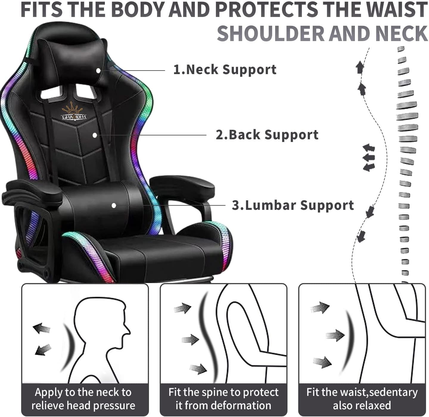 LED Gaming Chair Ergonomic Massage Racing Computer Chairs High Back Video Game Chairs with Speakers PU Leather with Footrest Headrest Lumbar Support Office Desk Chair for Adults Teens,Red