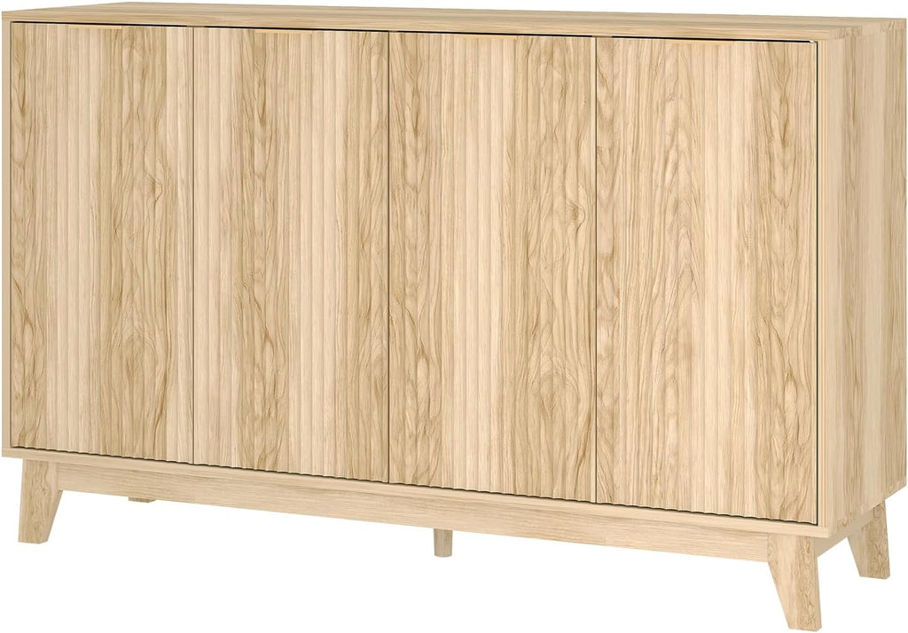 GarveeLife Modern Fluted TV Stand, 55' Buffet Cabinet with 4 Doors, Entertainment Center with Large Storage Cabinets w/Adjustable Shelf for Bedroom, Kitchen, Coffee Bar, Living Room, Entryway, Hallway
