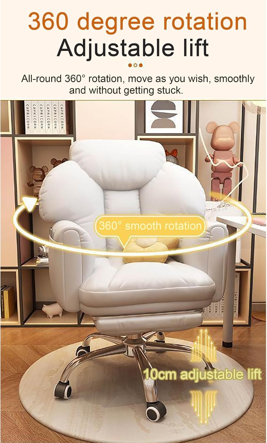 Fabric Office Chair Ergonomic Computer Chair Lumbar Support with Foot Rest Adjustable High Back Gamer Chair for Work or Gamer at Home(50x50x55cm(19x19x21in), PinkA)