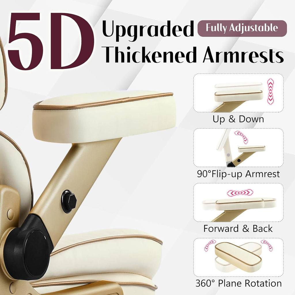 Big and Tall Office Chair 500lbs,5D Armrests Heavy Duty Executive Leather Chair with Comfortable Seat, Adjustable Lumbar, High Back, Large Computer Desk Chair for Home Office, Beige