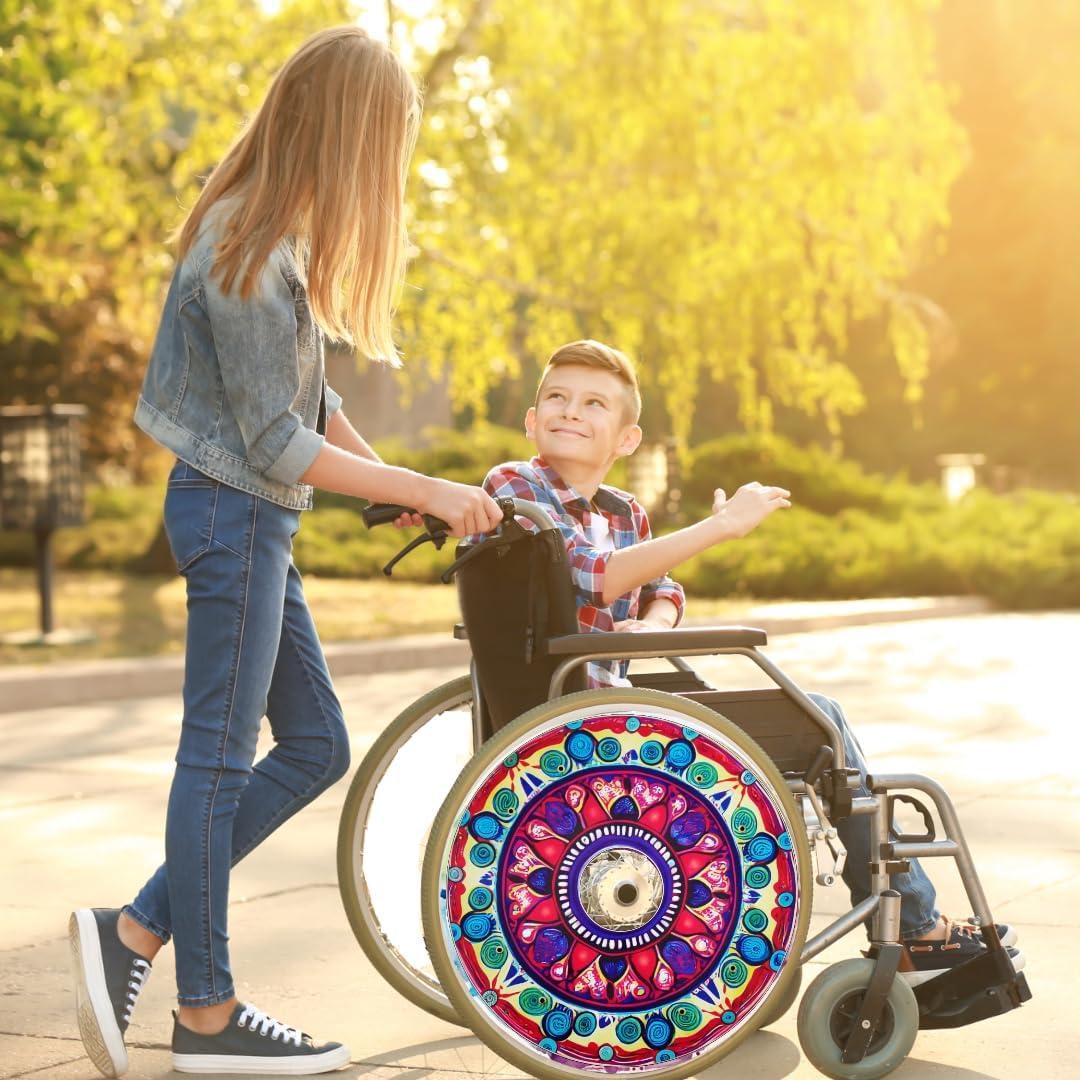Designer Cover for Wheelchair Wheels, Enhances Aesthetics, Easy Install/Remove, Lightweight, New Matt Finish (Rangoli Design)