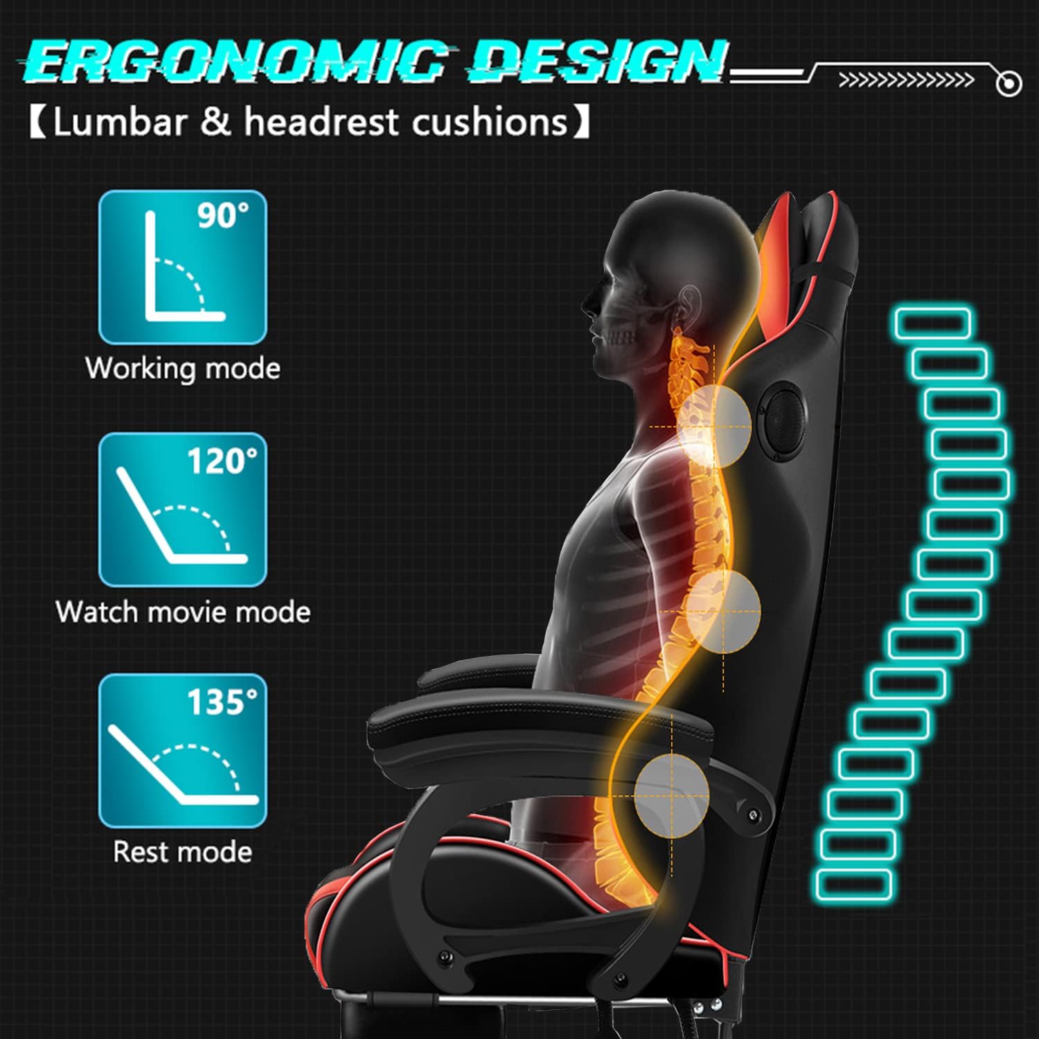 LED Pink Gaming Chairs for Adults with Speakers - Ergonomic Computer Chair with Full Massage, High Back Music Video Game Chair with Footrest and Lumbar Support, PU Leather Silla Gamer,Pink