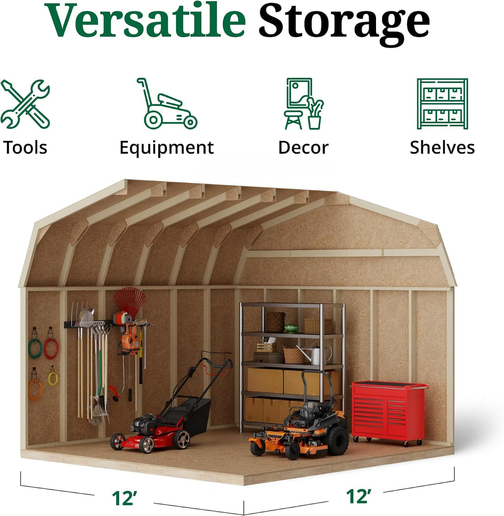 Little Cottage Co. 12x12 Value Gambrel Barn with 6 ft. Sidewalls with Floor, Outdoor Wood Storage Shed Do-It-Yourself Precut Kit