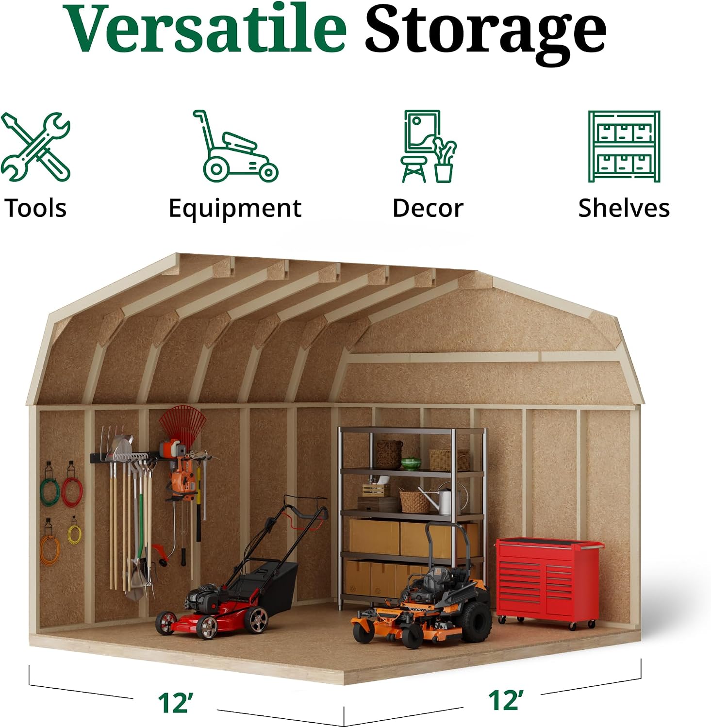Little Cottage Co. 12x12 Value Gambrel Barn with 6 ft. Sidewalls with Floor, Outdoor Wood Storage Shed Do-It-Yourself Precut Kit