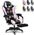 LED Gaming Chair Computer Gaming Chair with Bluetooth Speakers and RGB Lights Full Massager Gamer Chair Swivel Recliner Ergonomic Lumbar Support Video Game Chair for Adults Teens,White