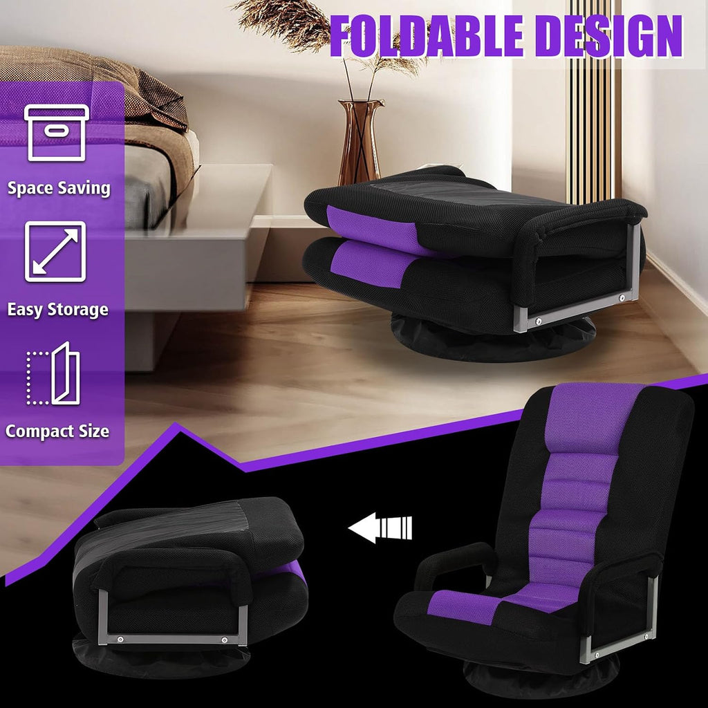Swivel Gaming Chair Multipurpose 2PACK Floor Gaming Chair for Playing Video Games, TV, Reading w/Armrest Lumbar Support & 6 Adjustable Postion Backrest for Adults,Purple