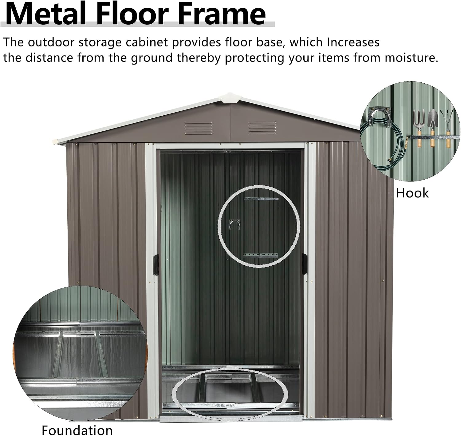 6x5FT Metal Shed, Metal Outdoor Storage Shed, Metal Garden Shed Without Floor, Outdoor Metal Shed Without Window, Grey