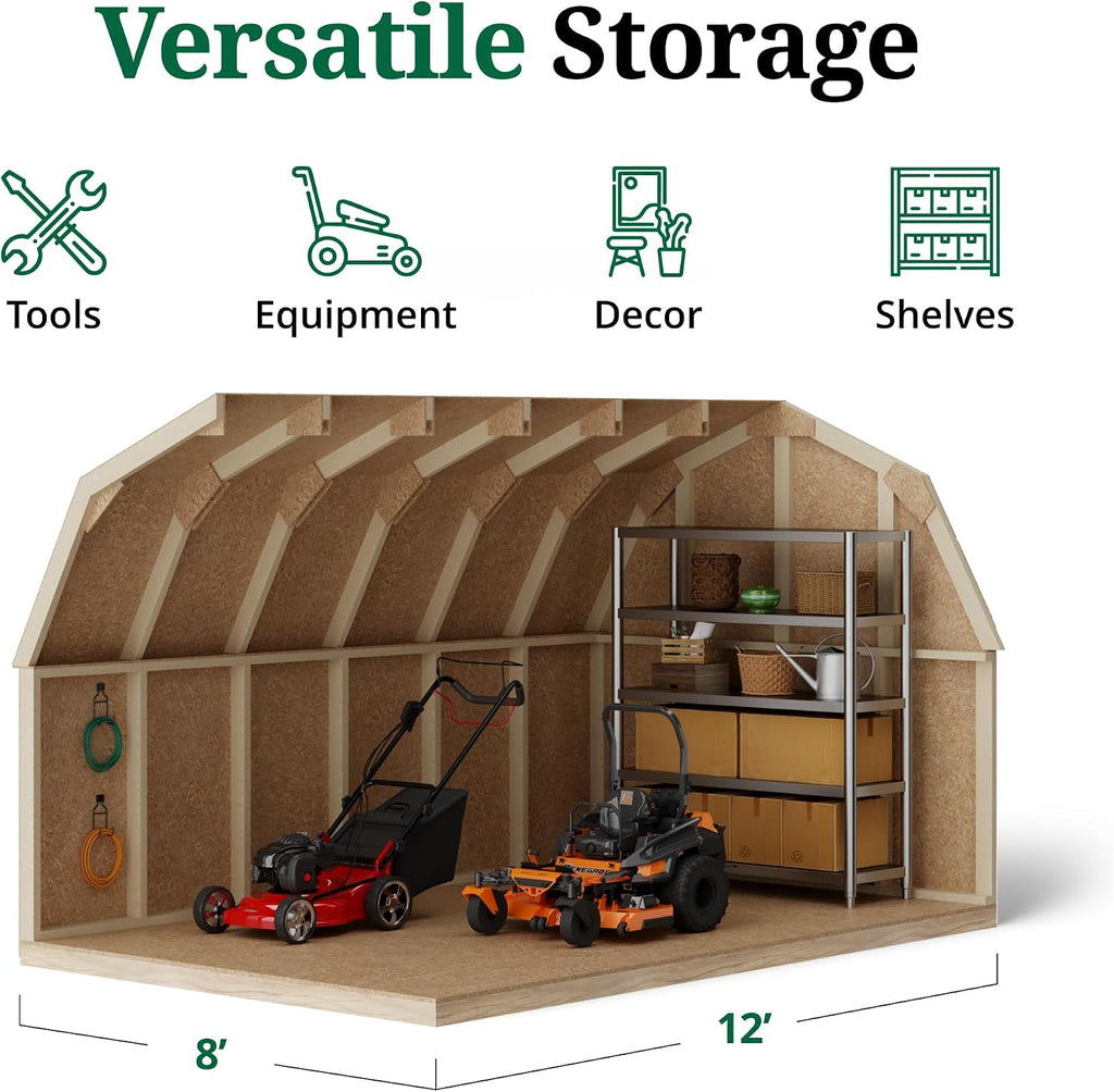 Little Cottage Co. 8x12 Value Gambrel Barn with 4 ft. Sidewalls with Floor, Outdoor Wood Storage Shed Do-It-Yourself Precut Kit