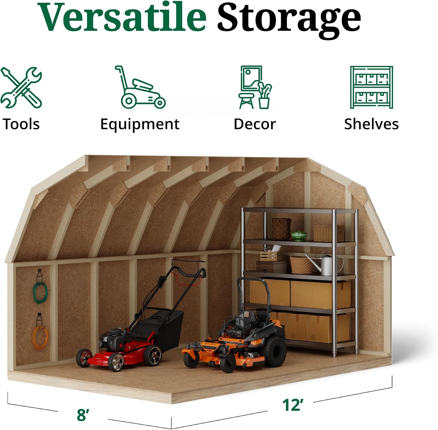 Little Cottage Co. 8x12 Value Gambrel Barn with 4 ft. Sidewalls with Floor, Outdoor Wood Storage Shed Do-It-Yourself Precut Kit