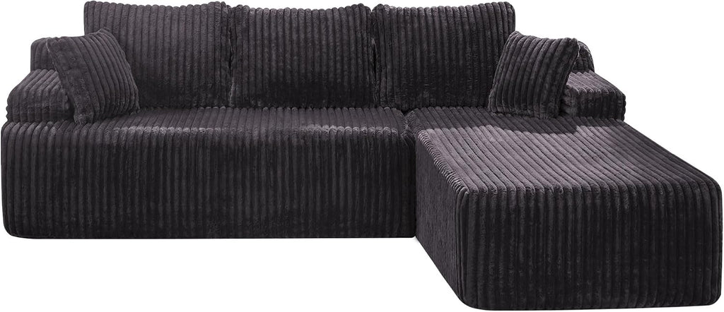 Modular Sectional Sofa Couches L-Shape Couch 3 Seat Modular Sofa Memory Foam Sectional Couches for Living Room, Cloud Couch with Oversized Chaise (Grey Stripe, 98' Right Facing Chaise)