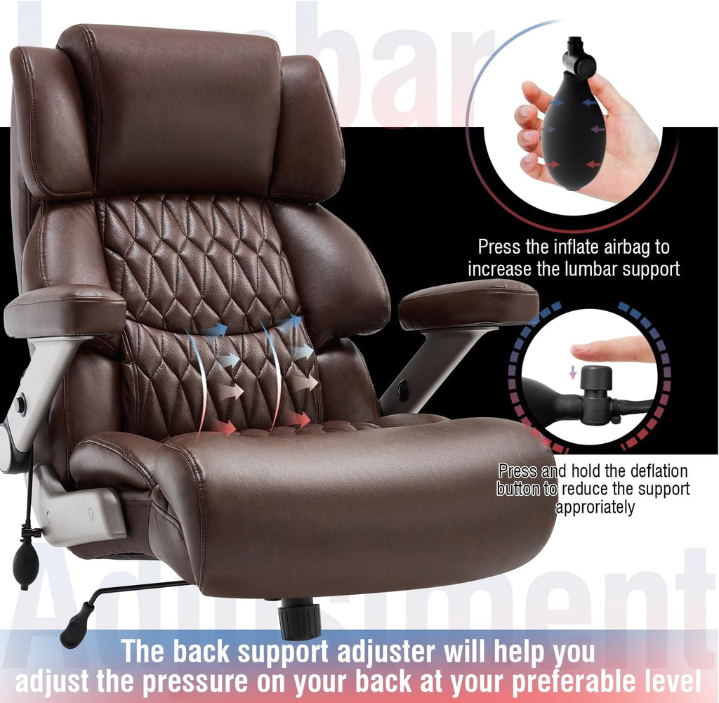 700lbs Big and Tall Office Chair - Adjustable Lumbar Support Heavy Duty Metal Base Quiet Rubber Wheels High Back Large Executive Computer Desk Swivel Chair, Ergonomic Design for Back Pain