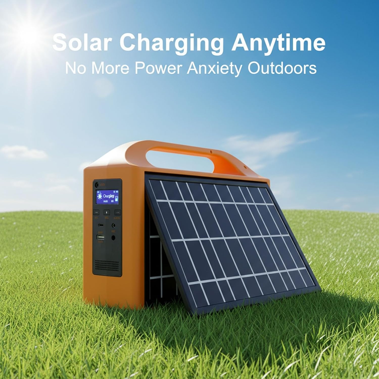 100W Solar Power Station Foldable Solar Panel, Portable Generator LED Lighting AC Outlet LCD Display Safety Protections Home Outdoor Use