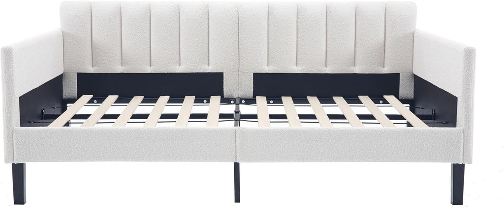 Christopher Knight Home Elena Twin Size Upholstered Daybed, Futon Sofa Bed Ribbed Tufted Backrest Lavish Modern Design, Couch Bed Frame for Bedroom Living Room Guest Room Apartment, Ivory Boucle