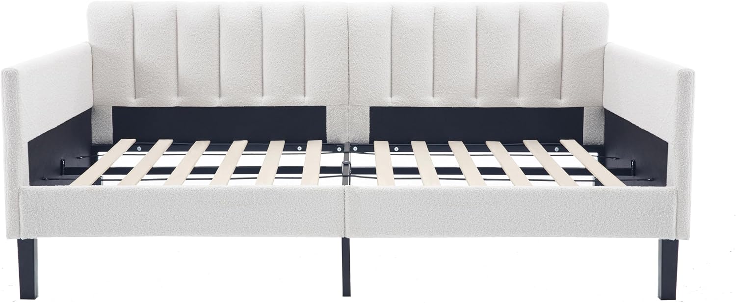 Christopher Knight Home Elena Twin Size Upholstered Daybed, Futon Sofa Bed Ribbed Tufted Backrest Lavish Modern Design, Couch Bed Frame for Bedroom Living Room Guest Room Apartment, Ivory Boucle