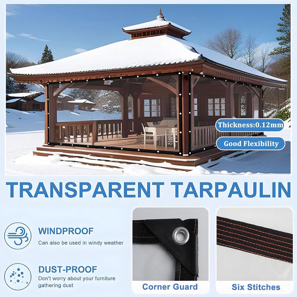 Clear Plastic Tarp for Pergola 14x20 FT, Anti Tear PVC Waterproof Cover with Metal Grommets, 0.12mm Thick for Porch Swimming Pool Chicken Coop Yard Gazebo