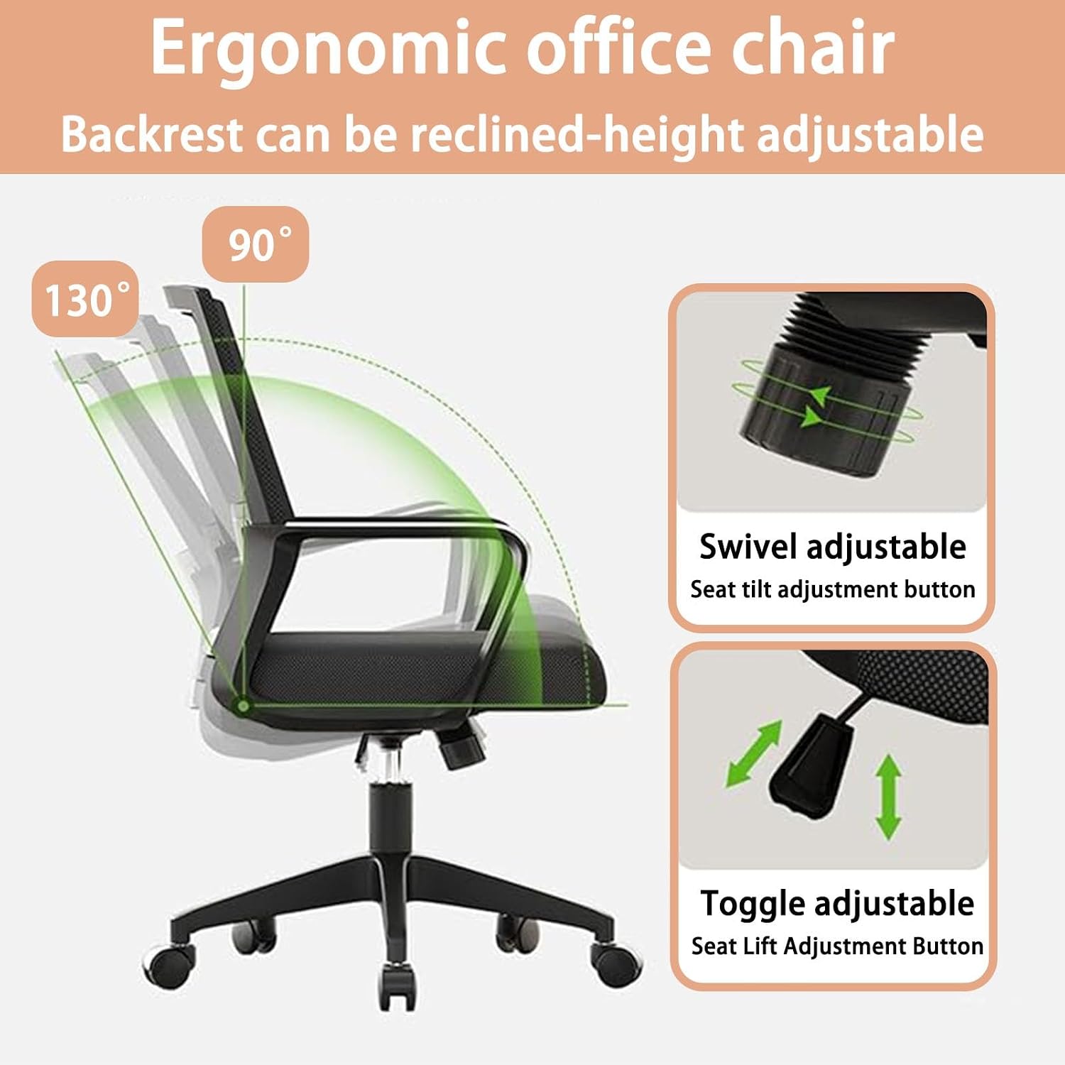 Ergonomic Desk Chair, Desk Chair Comfy Set Of 2,Mid-Back Mesh Computer Chair, Lumbar Support Comfortable Executive,Adjustable Rolling Swivel Task Chair With Armrests For Home Office And Gaming
