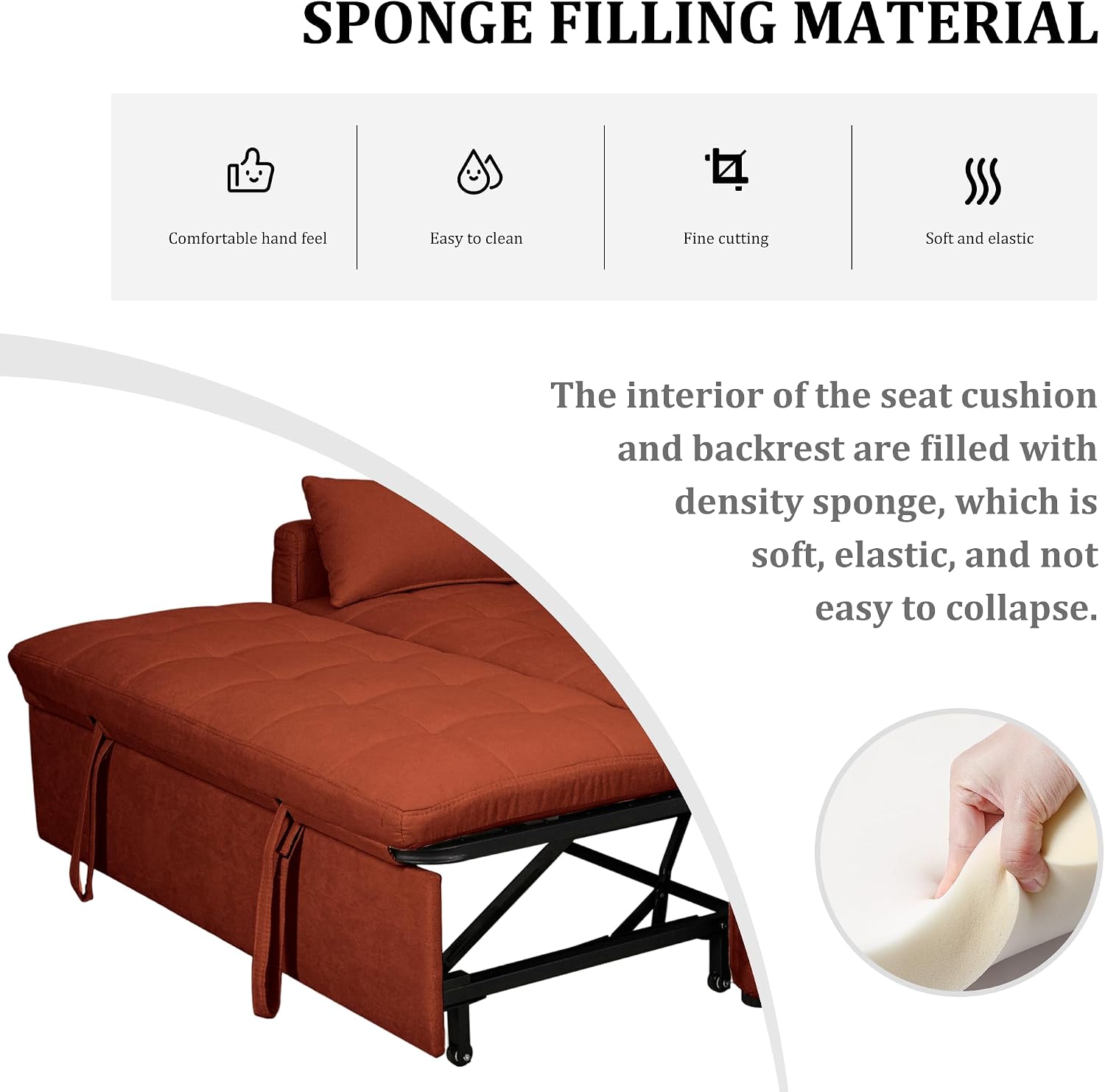 Oversized 3-in-1 Convertible Sleeper Sofa Bed, Futon Couch with Pullout Bed, 2-Seater Loveseat Sofa w/Pockets, Adjustable Backrest and Pillows for Living Room Apartment (Orange-Button Tufted)