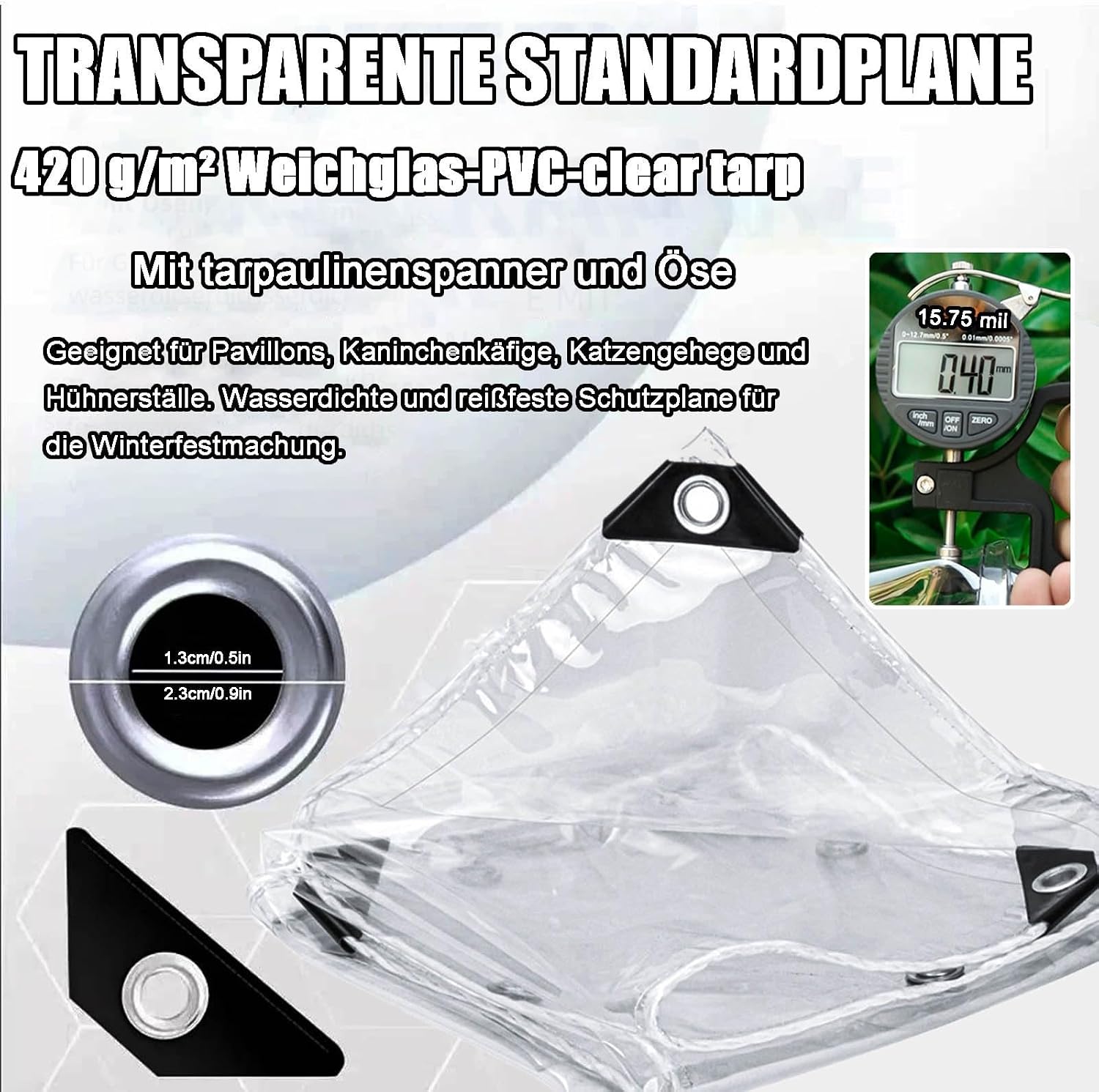 Clear Tarps Heavy Duty Waterproof 5x7 8x10 10x12 12x20' Outdoor Garden Rainproof Covering with Grommets15.75 Mil Thick Poly Tarpaulin Tear Resistant for Greenhouse Plant(11x20 FT)