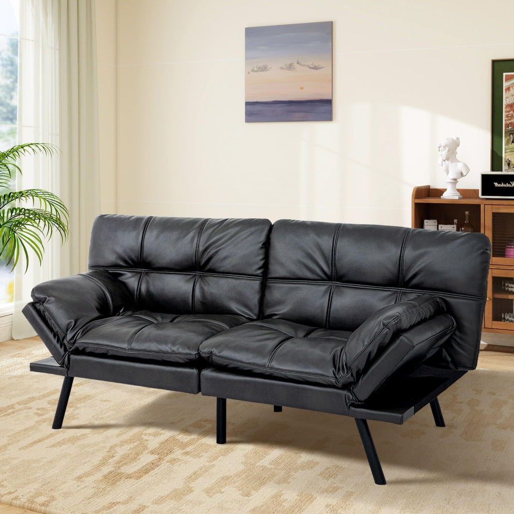 MUUEGM Futon Sofa Bed Memory Foam Matte Black Futons Modern Office Couch Sleeper Bed Convertible Love seat Sofa for Small Spaces,Apartment,Office with Adjustable Armrest Backrest