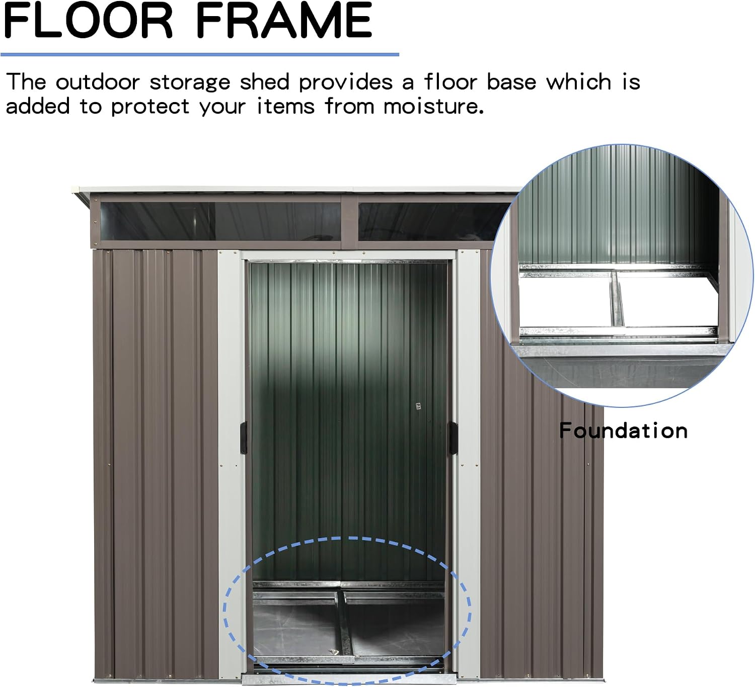 KELRIA 6ft x 6ft Outdoor Metal Storage Shed with Metal Floor Base,Metal Outdoor Storage Sheds with Sliding Doors, Large Garden Shed Outdoor Utility Tool Shed with Pent Roof for Backyard Lawn, Coffee