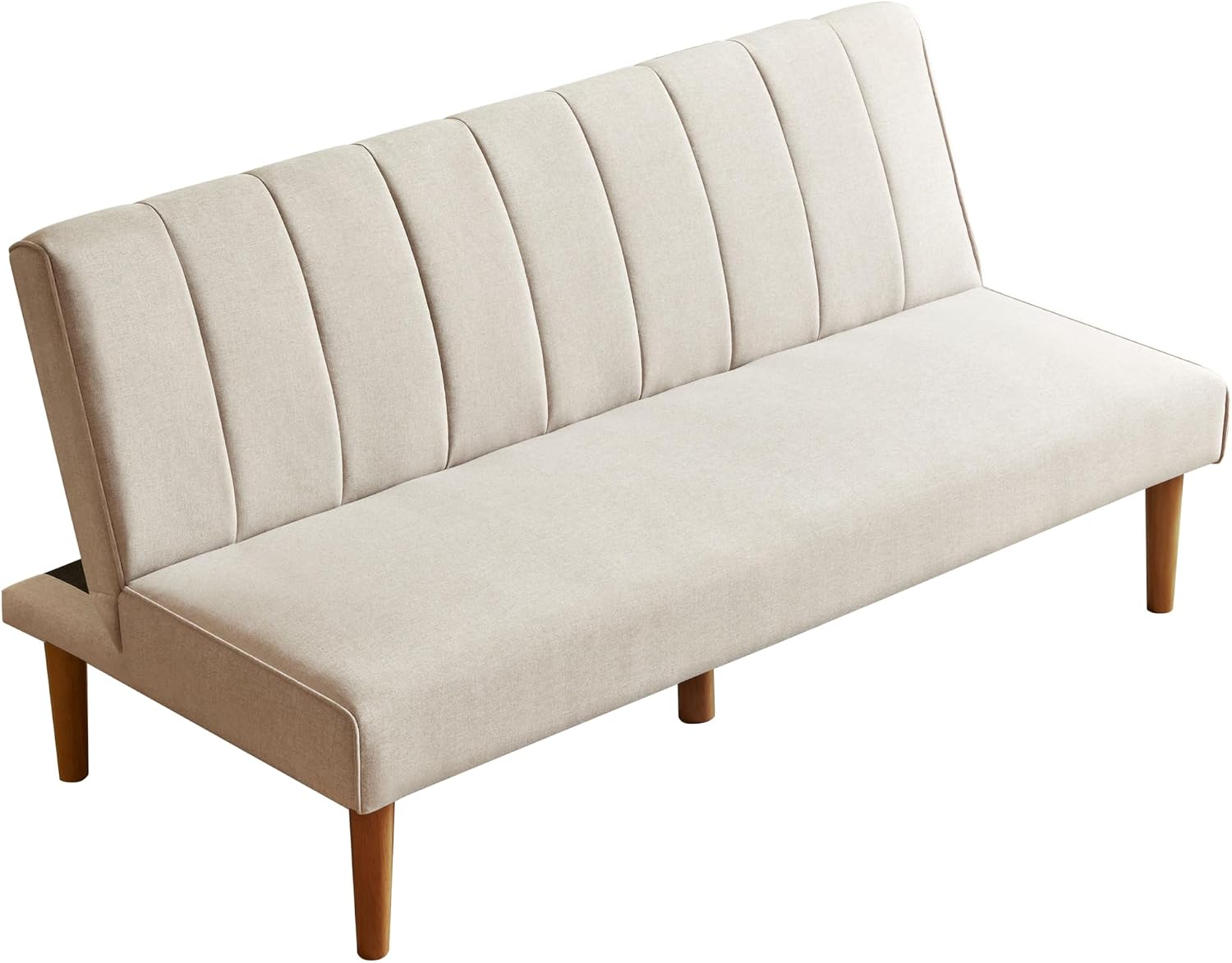 Spatial Order Upholstered Bergen Convertible Futon Sofa Bed, Modern Sofa Couches for Living Room, Small Spaces, Dorm, Apartment, Beige Woven