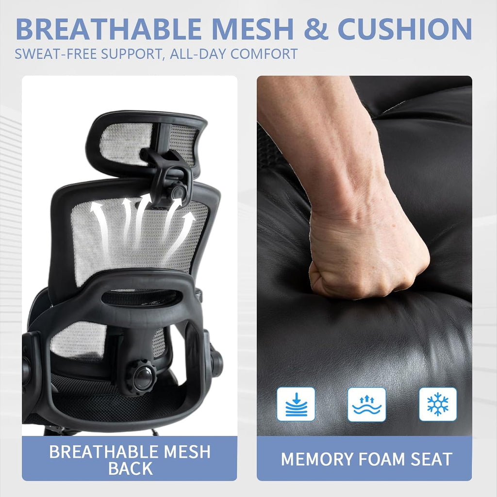 Vigosit Ergonomic Office Chair with Flip-Up Arms, Mesh Back, Adjustable Headrest, Padded Seat Cushion, Lumbar Support, High Back Desk Chair for Home Office – 330lbs Capacity