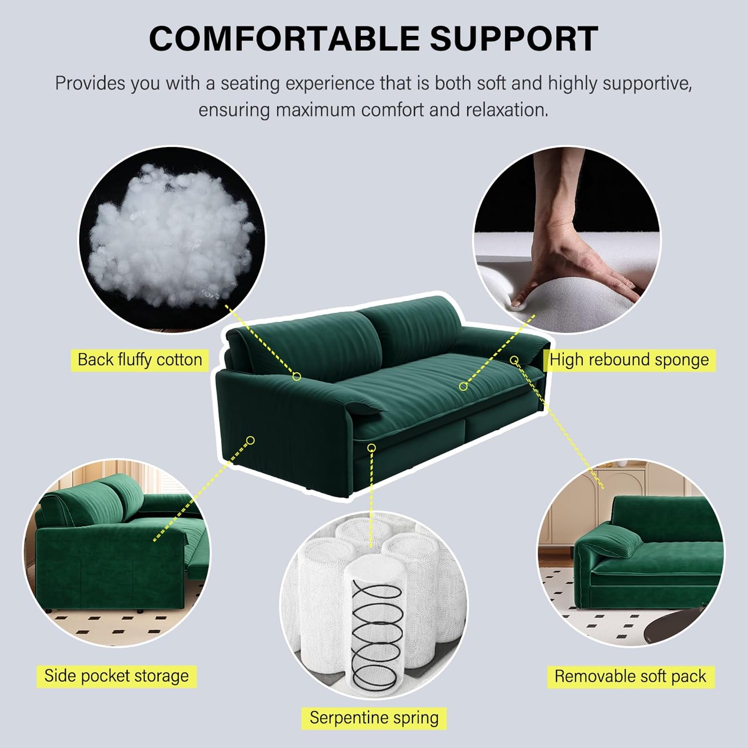 3 in 1 Convertible Queen Sleeper Sofa Bed Comfy Pull Out Futon Couch Bed 66' Modern Velvet Recliner Loveseat Sofa Multi-Functional Green Cloud Couch for Living Room,Apartment,Office (Green 66')