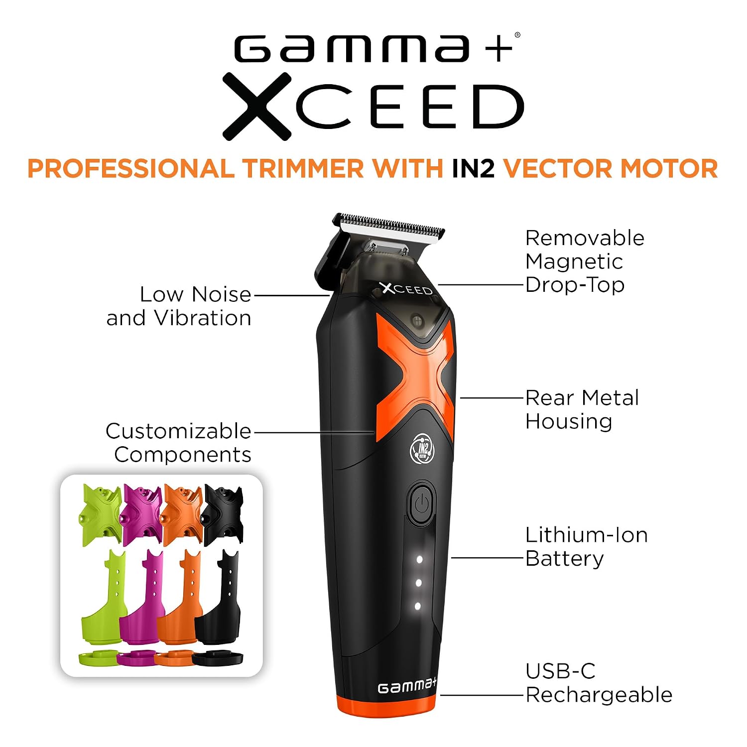GAMMA+ XCeed Professional Cordless Barber Hair Tools Collection with IN2 Vector Motor -Hair Clippers, Trimmers, and Shavers for Precision Grooming