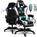 Gaming Chair with LED Light Ergonomic Video Game Chairs with Bluetooth Speakers Adjustable Armrest Height PU Leather Racing Chair Computer Office Swivel Chair for Adult Teens,White