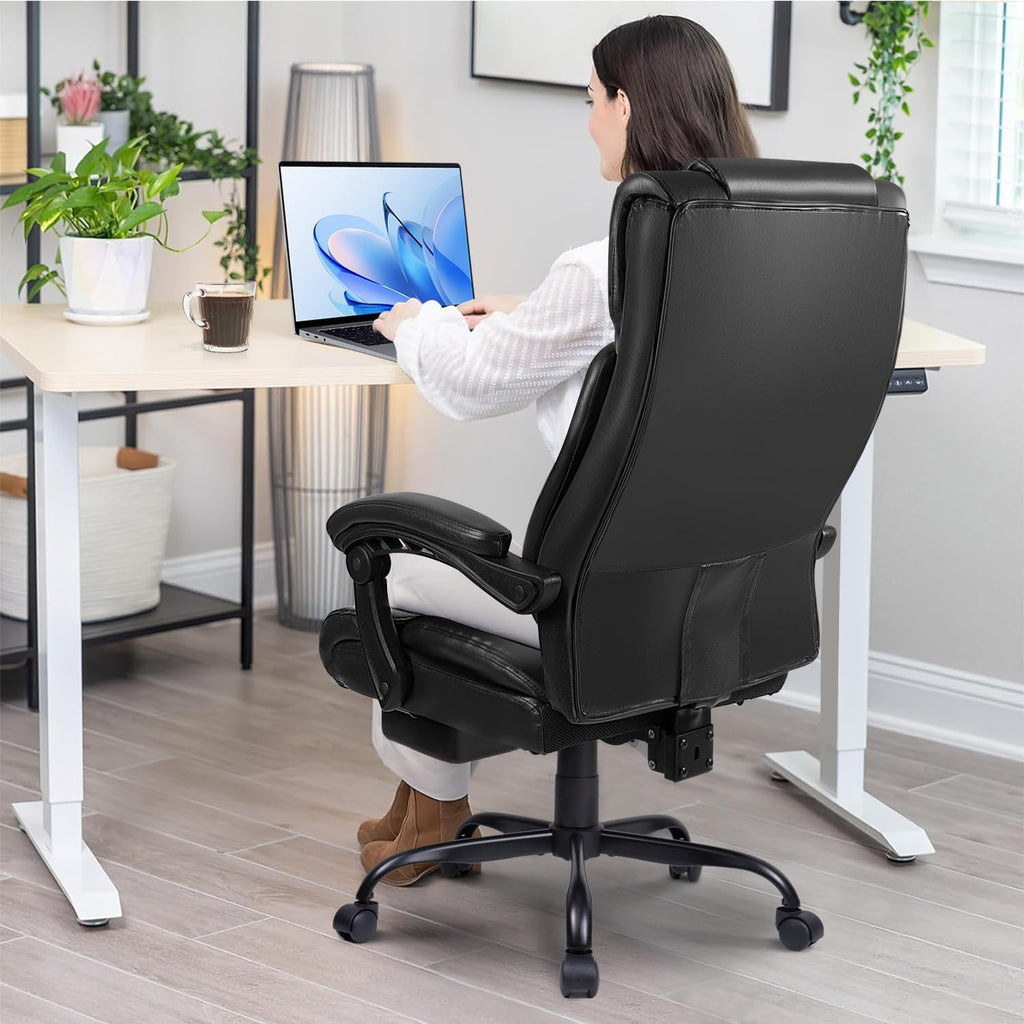 OFIKA Office Chair,Executive Heavy Duty Office Chair with Foot Rest Ergonomic High Back Computer Gaming Chairs Home Office 400lbs,Big and Tall with Lumbar Support (Black1)