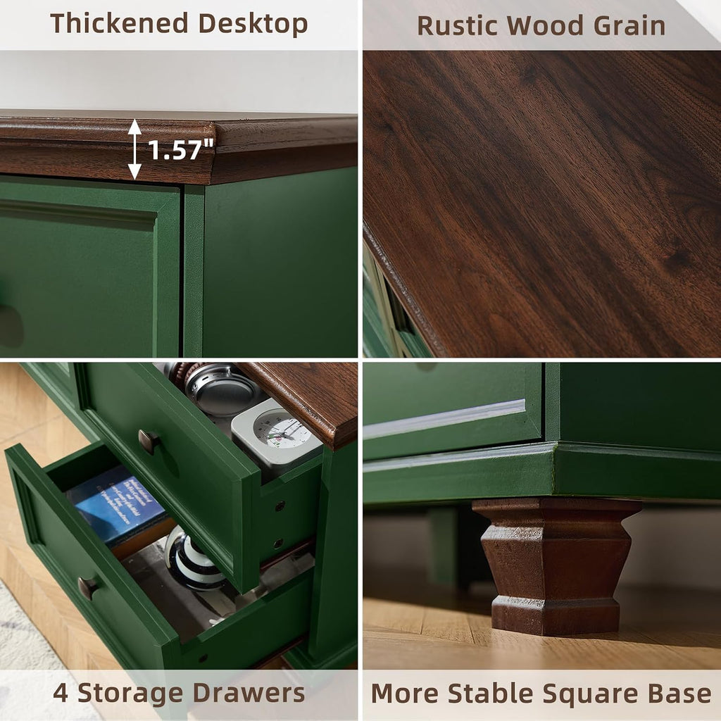 SAVOR LIFE Farmhouse TV Stand for Living Room, Rustic Green Entertainment Center with Storage Cabinet,Wood TV Console with 4 Drawers,Modern TV Stands for Bedroom,Green