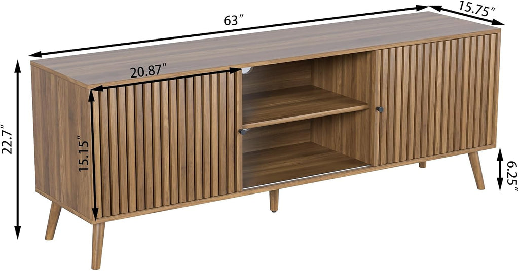 Oubayajia Mid Century Modern TV Stand for Televisions up to 70 Inches, with Sliding Doors and Storage, Television Stands, TV Consoles, Media Consoles for Living Room, 63 Inch (Walnut)