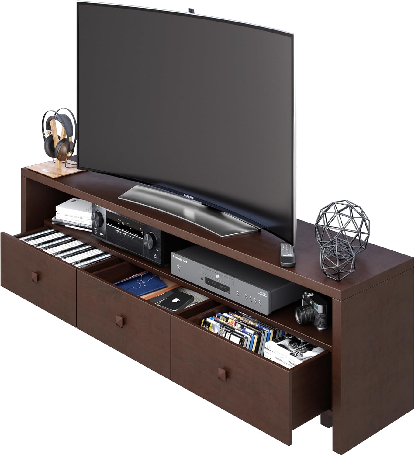 Elegant 80' TV Stand with Three Cabinets and Storage, Modern Entertainment Center with Cable Management Fits Screens up to 80' When Measured Diagonally