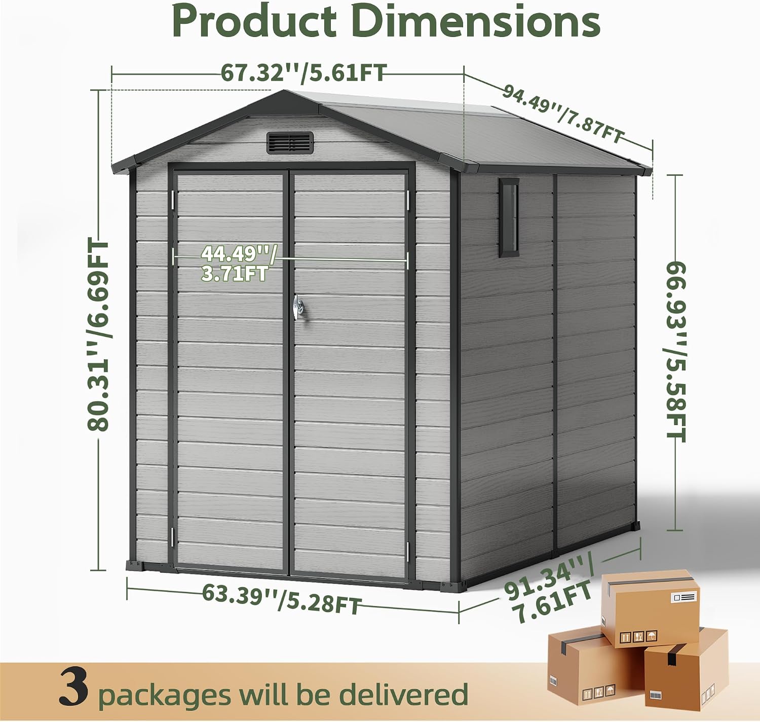 6X8 FT Plastic Outdoor Storage Shed, Double Door Tool Shed with Vent, Lockable Door with Key, Storing Patio Furniture, Gardening Tools, and Bicycle Accessories