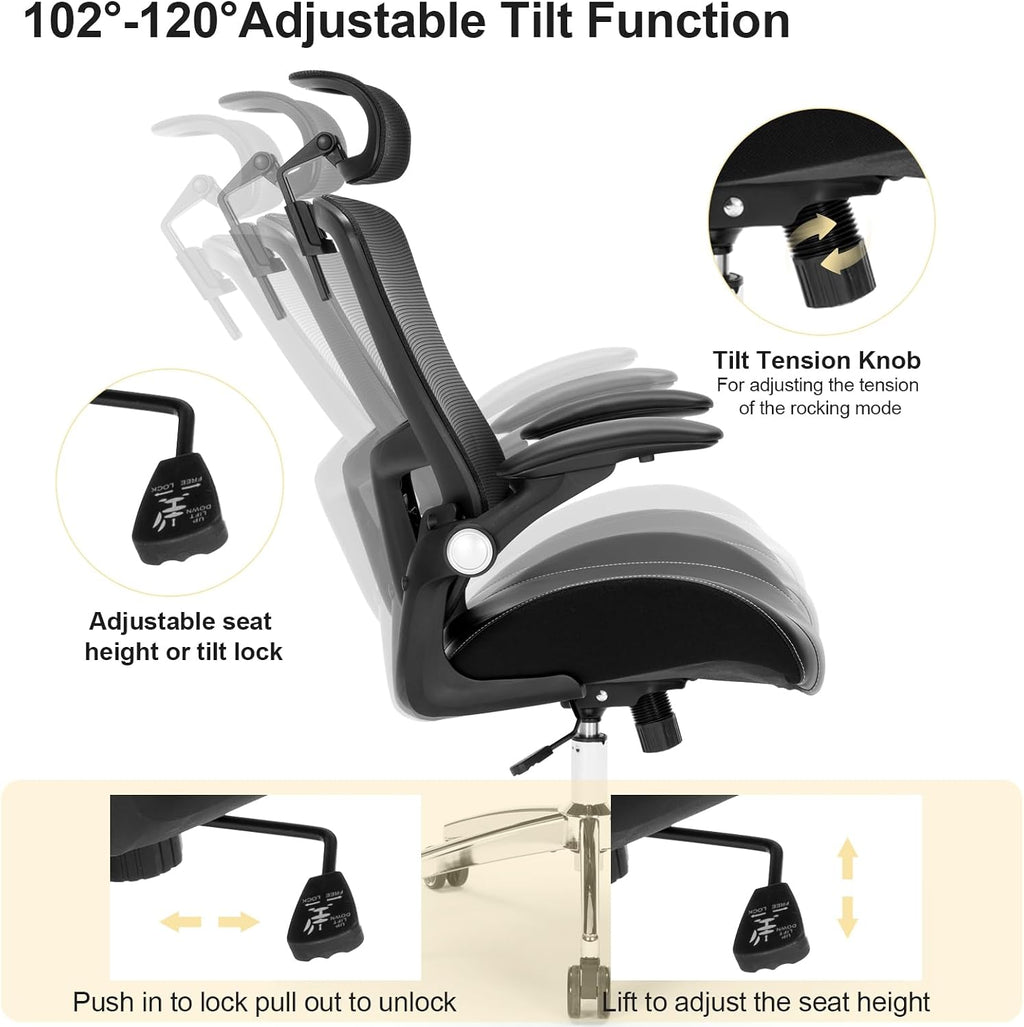 Big and Tall Office Chair, 400lbs Heavy Duty Ergonomic Desk Chair with Soft 3D Modeling Foam Cushion Home Office Desk Chairs with Adjustable Headrest Seat Height Executive Computer Task Chair