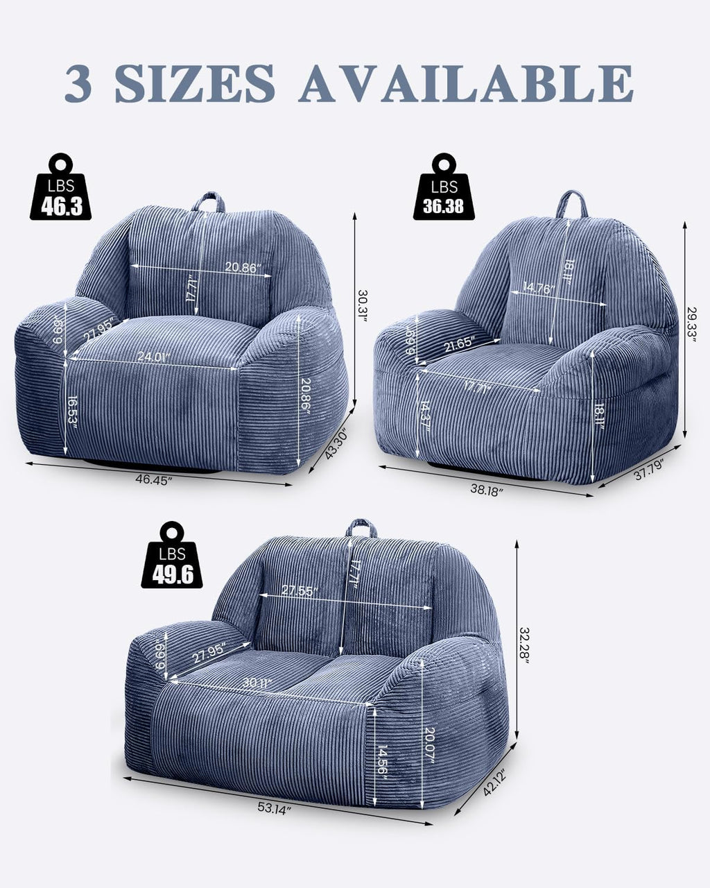 Lamerge Giant Bean Bag Chair for Adults, Oversized Faux Fur Fluffy Sofa with High-Density Memory Foam, Grey Comfy Bean Bag Couch for Reading, Gaming (53' Giant Bean Bag Chair Sofa)