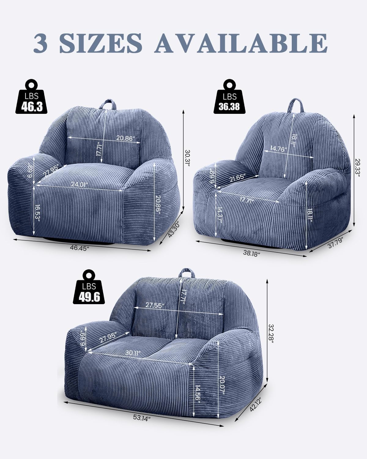 Lamerge Giant Bean Bag Chair for Adults, Oversized Faux Fur Fluffy Sofa with High-Density Memory Foam, Grey Comfy Bean Bag Couch for Reading, Gaming (46' Giant Bean Bag Chair)
