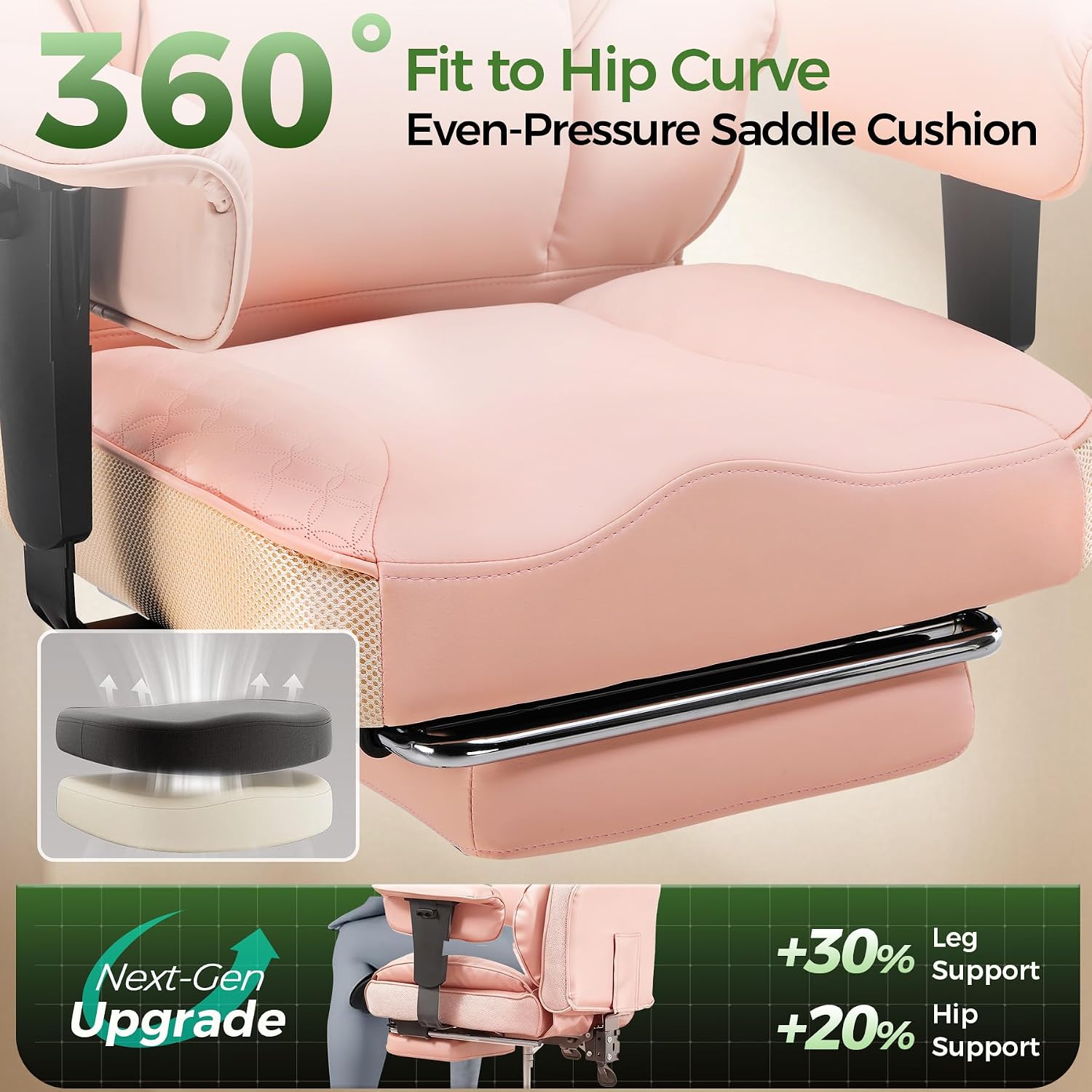 GTPOFFICE Big and Tall Office Chair 400LBS Wide Seat Computer Gaming Chair with Footrest & Comfy Lumbar Support, Leather High Back Executive Chair with Ergonomic Pressure Relief Seat Cushion, Pink