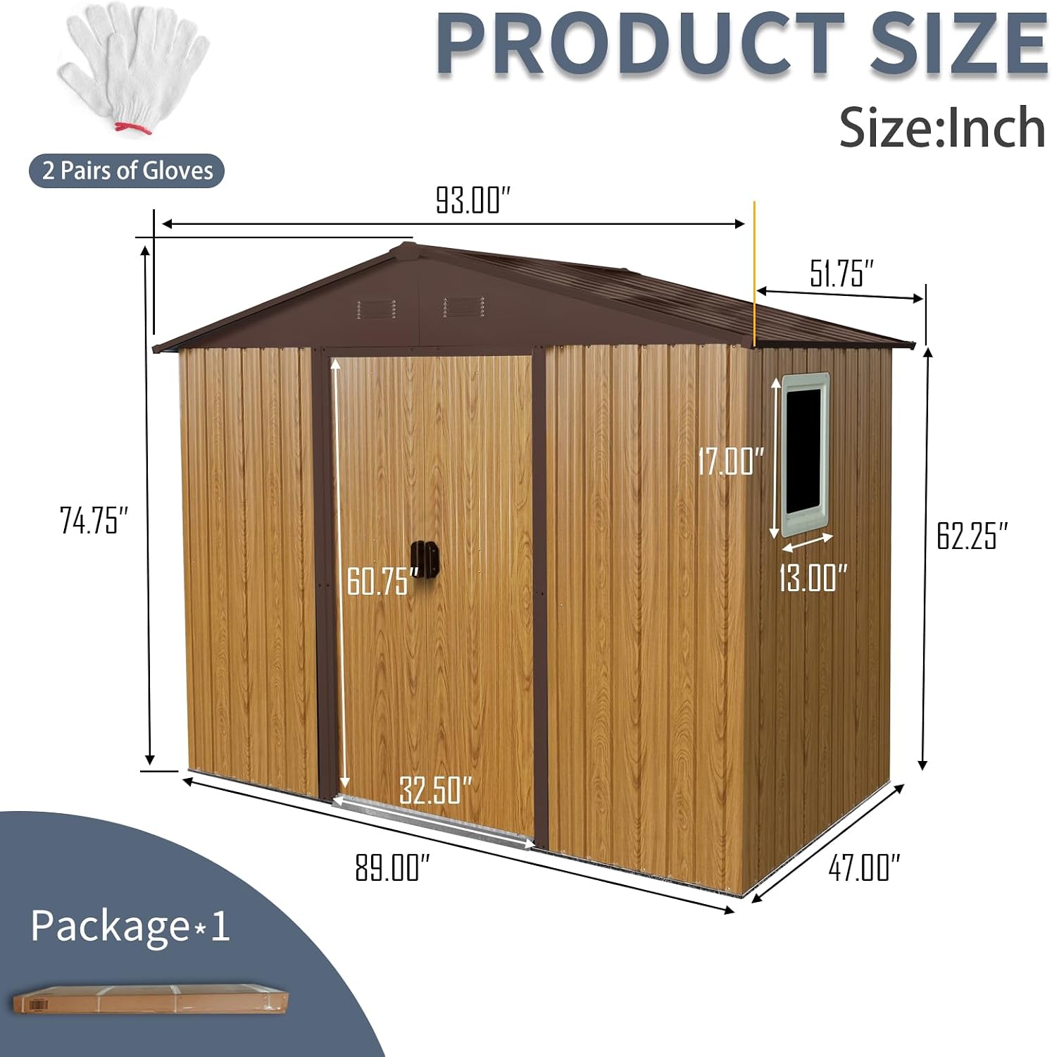89in*47in Heavy-Duty Outdoor Metal Storage Shed with Floor Foundation & Window - Galvanized Steel Tool Shed, Tiny Home Backyard Solution w/Lock, Shelves & Anchors,Coffee