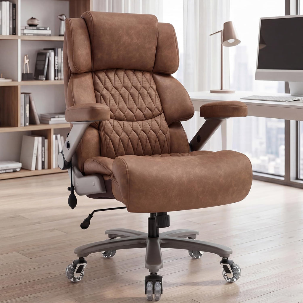 700lbs Big and Tall Office Chair - Adjustable Lumbar Support Heavy Duty Metal Base Quiet Rubber Wheels High Back Large Executive Computer Desk Swivel Chair, Ergonomic Design for Back Pain