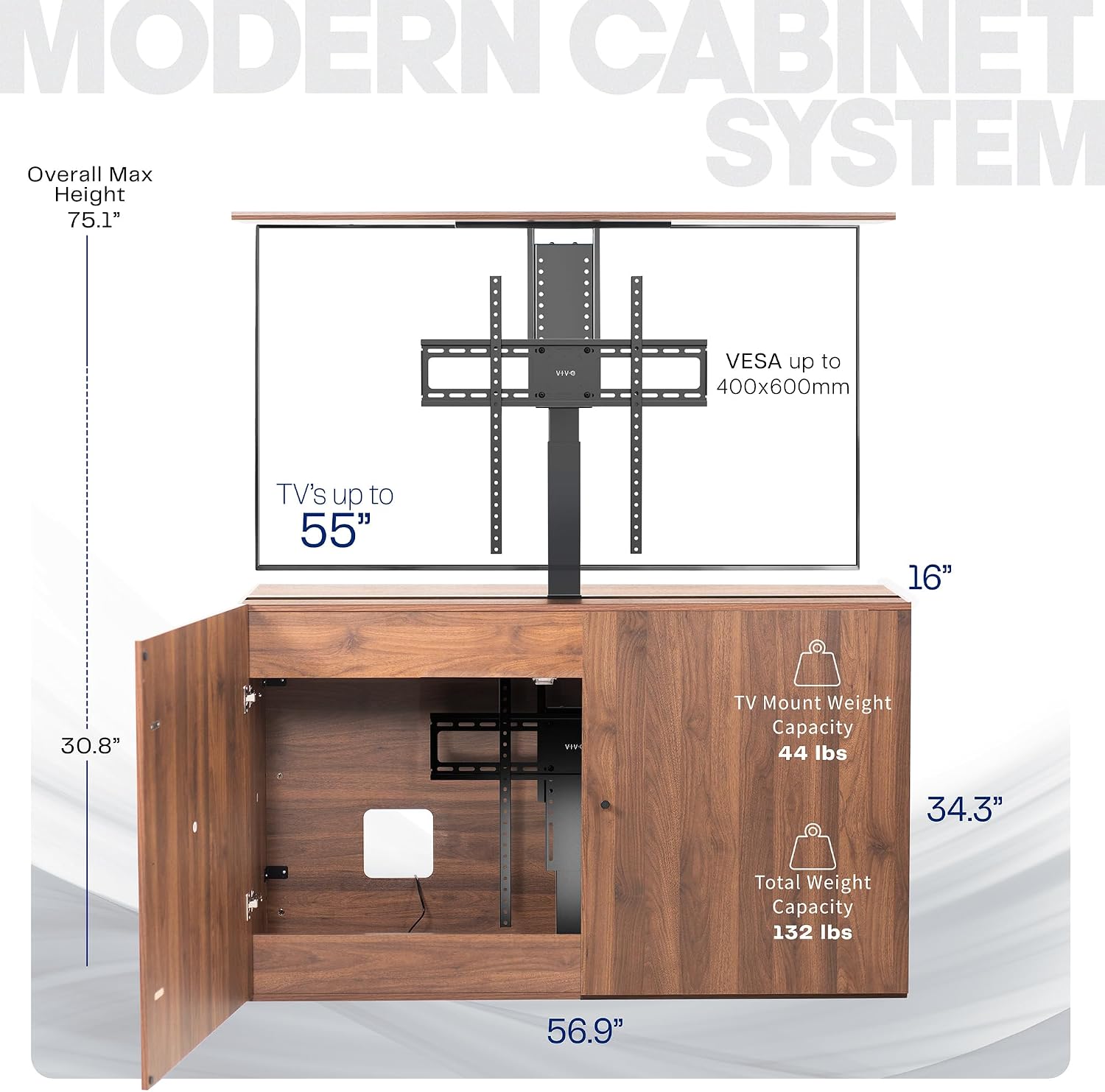 VIVO Walnut TV Cabinet with Motorized Vertical Lift Television Stand, Holds 32 to 55 inch TVs up to 132 lbs, CASE-KIT-EUP1WN