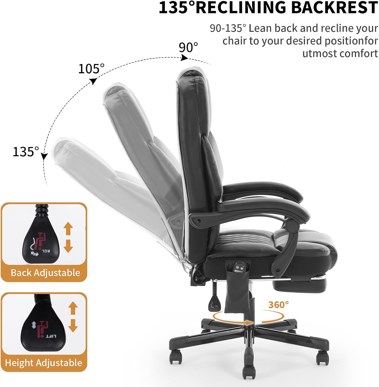 High-Performance Black Massage Office Chair Extendable Footrest + 6-Zone Vibration Heating 400lbs Heavy-Duty Recliner Ergonomic Executive Managerial Chair for Home Office Black