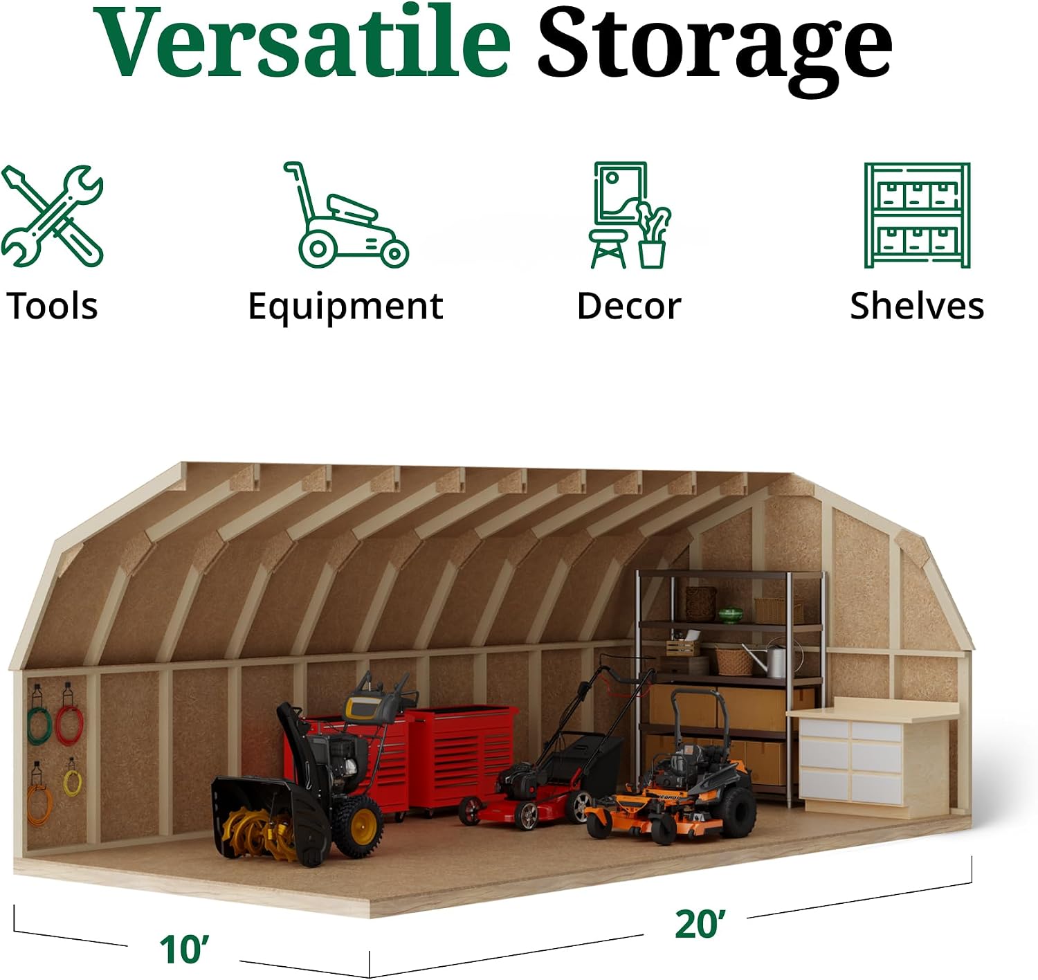 Little Cottage Co. 10x20 Value Gambrel Barn with 4 ft. Sidewalls with Floor, Outdoor Wood Storage Shed Do-It-Yourself Precut Kit