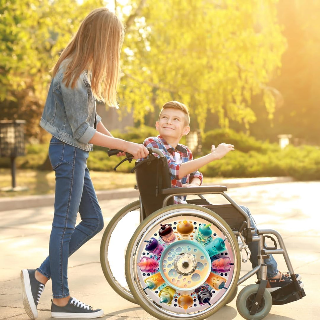 Wheelchairs Spring Designer Wheel Covers–, Cute, Waterproof Easy Install/Remove, Lightweight (Bubbly Boba) | New Durable, Gift for Boba Lovers