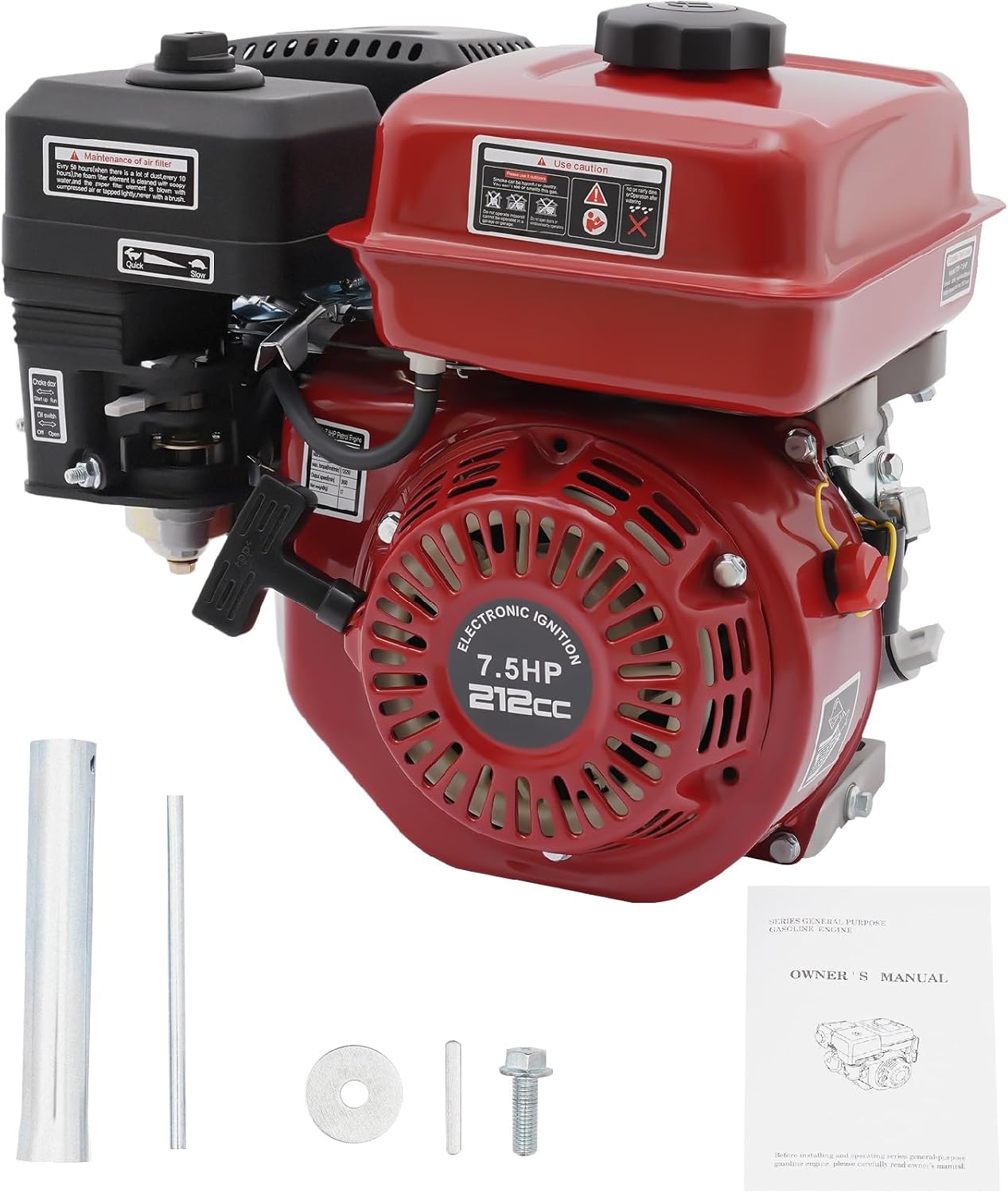 7.5 HP Gas Engine Motor, 212CC 4 Stroke Gas Motor Engine Motor Horizontal Shaft Pull Start, 3000W Gas Powered Engine for Go Kart Water Pumps Lawnmowers