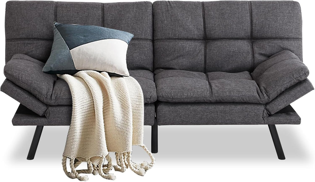 MUUEGM Futon Sofa Bed Couch Sofa, Memory Foam Futon Sleeper Sofa Loveseat Convertible Couch Bed for Small Compact Spaces, Apartment, Dark Grey.