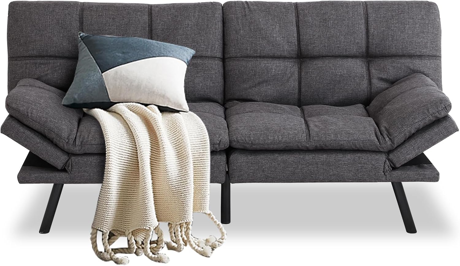 MUUEGM Futon Sofa Bed Couch Sofa, Memory Foam Futon Sleeper Sofa Loveseat Convertible Couch Bed for Small Compact Spaces, Apartment, Dark Grey.